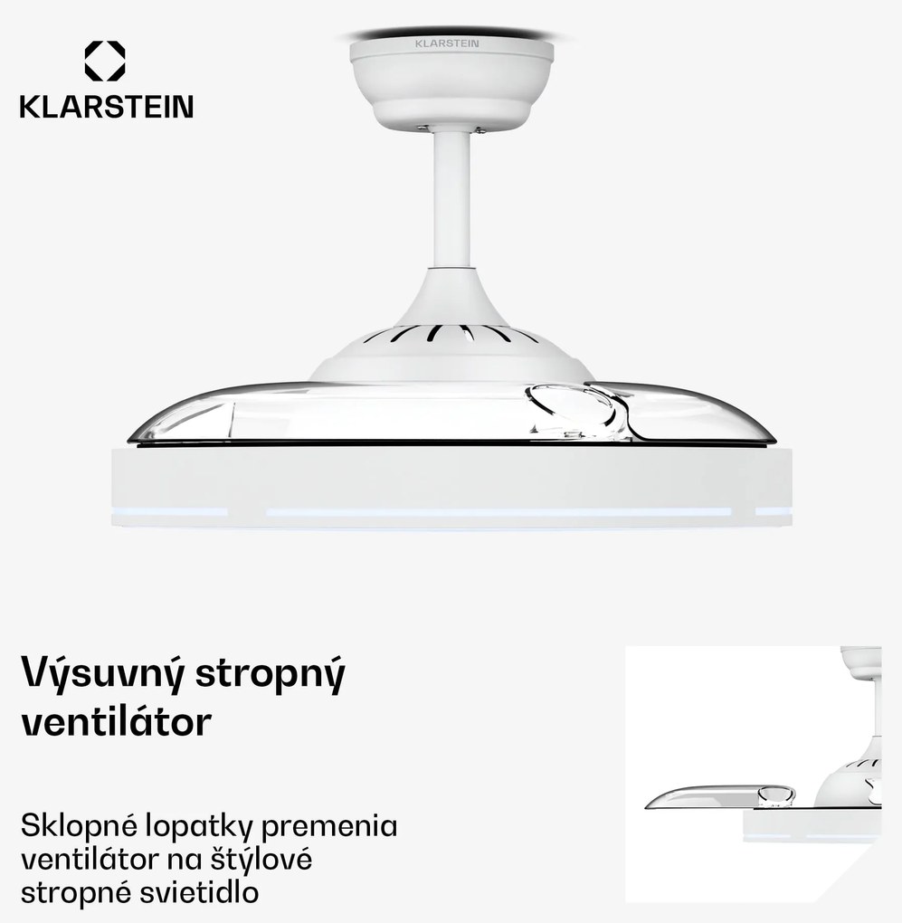 Klarstein AirFold, Inteligentný stropný ventilátor, Zaťahovacie lopatky, Stmievateľné LED svetlo, Smart