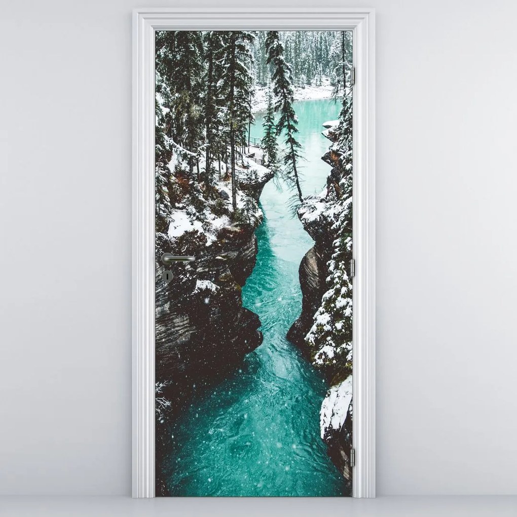 Fototapeta na dvere - Horská rieka v zime (95x205cm)