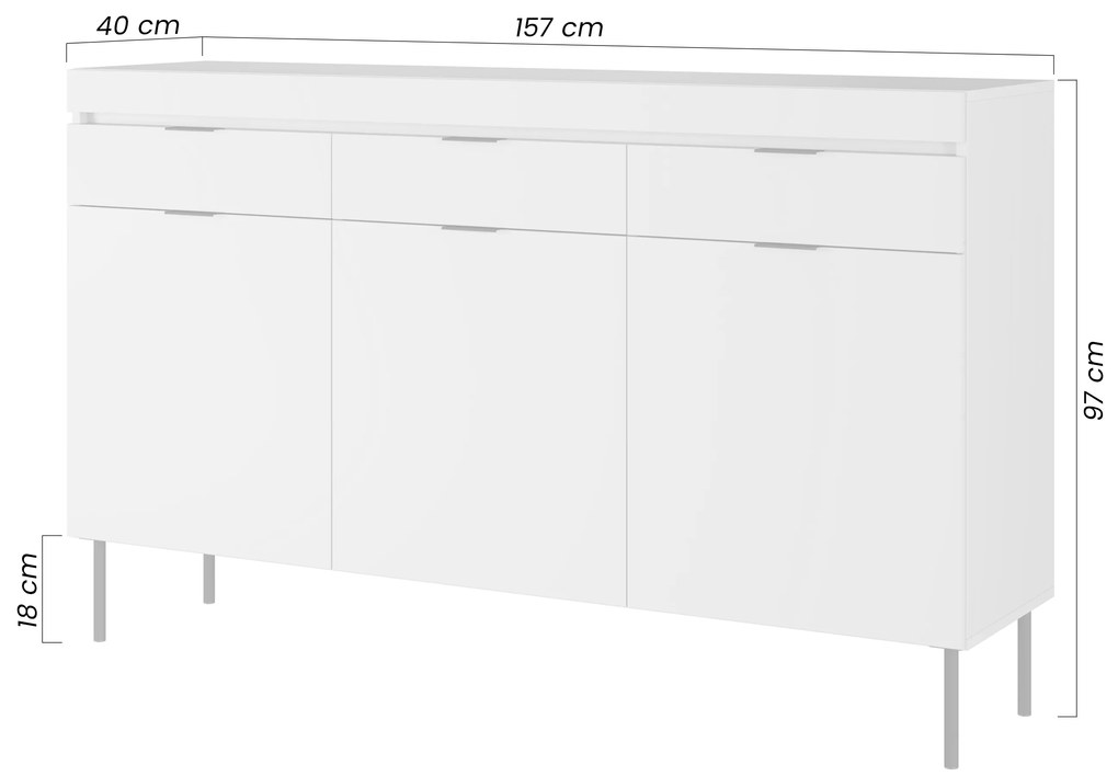 Komoda Sentia 157 cm s 3 zásuvkami - čierna / zlatá