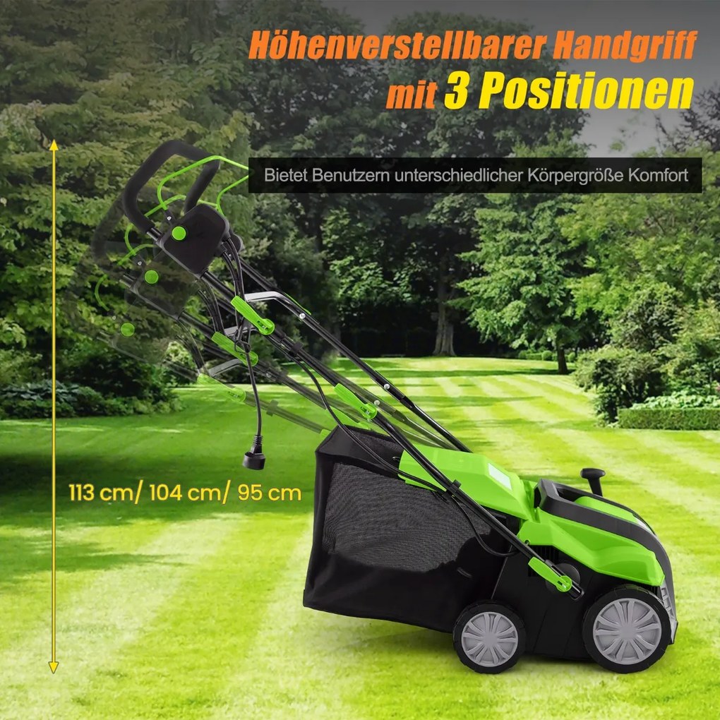 41 cm Elektrický vertikutátor a prevzdušňovač trávnika 15A 2 v 1 s 3-polohovým nastavením výšky zelený Barva: Oranžová