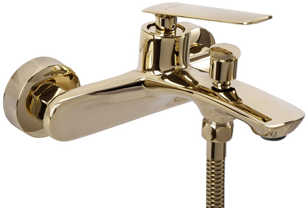 Rea Jager, nástenná vaňová batéria s ručnou bodovou sprchovou súpravou, zlatá lesklá, REA-B0699