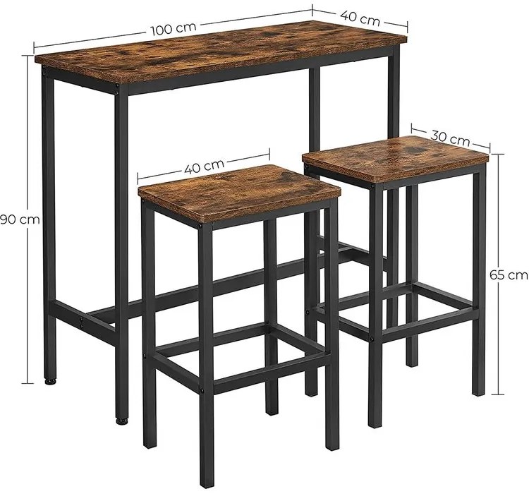 Barový stôl so stoličkami VASAGLE LBT218B01