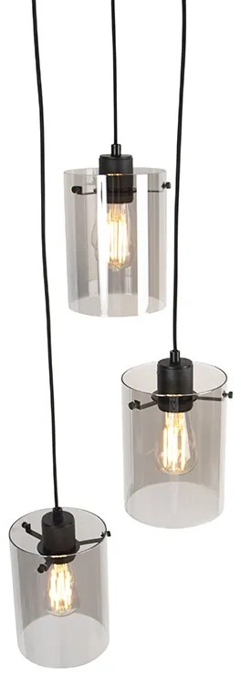 Dizajnové závesné svietidlo čierne s dymovým sklom 3-žiarovkové - Dome