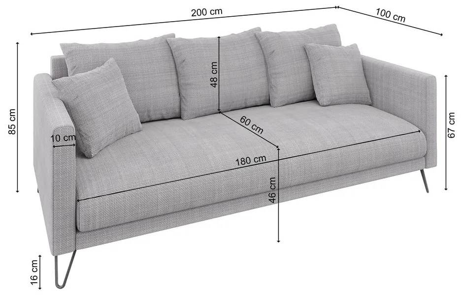 Svetlosivá ženilková pohovka 200 cm Freya – Ropez