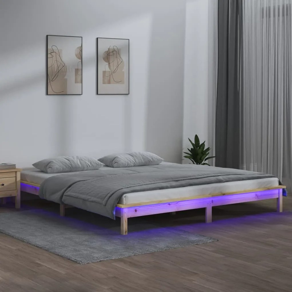 vidaXL Posteľný rám s LED 120x190 cm malé dvojlôžko masívne drevo