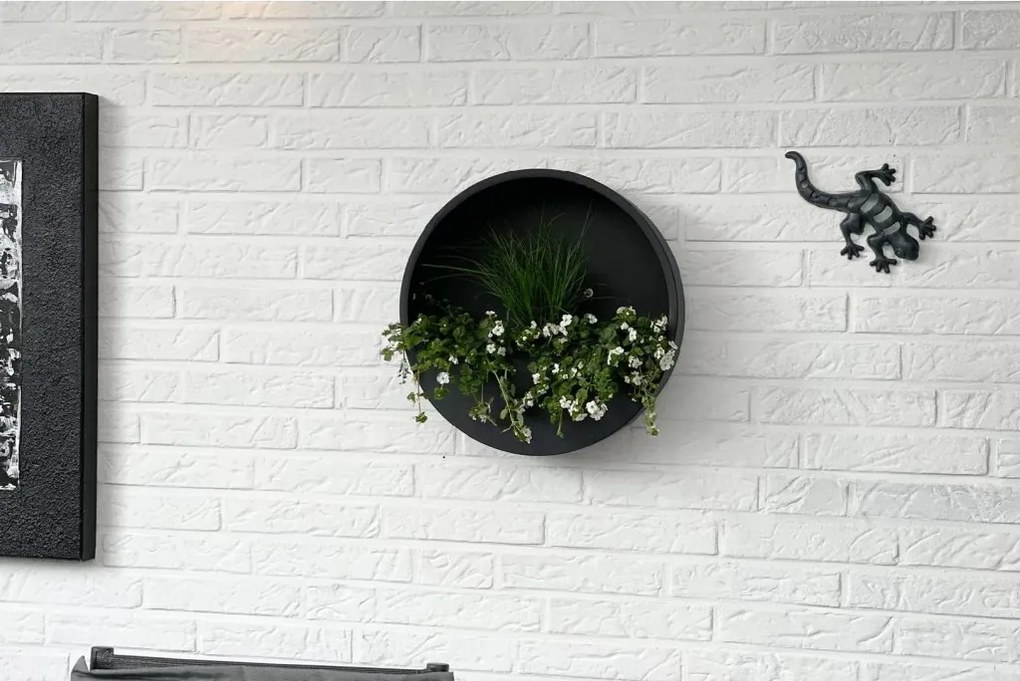 Kvetináč na stenu MURA, sklolaminát, Ø 40 cm, čierna
