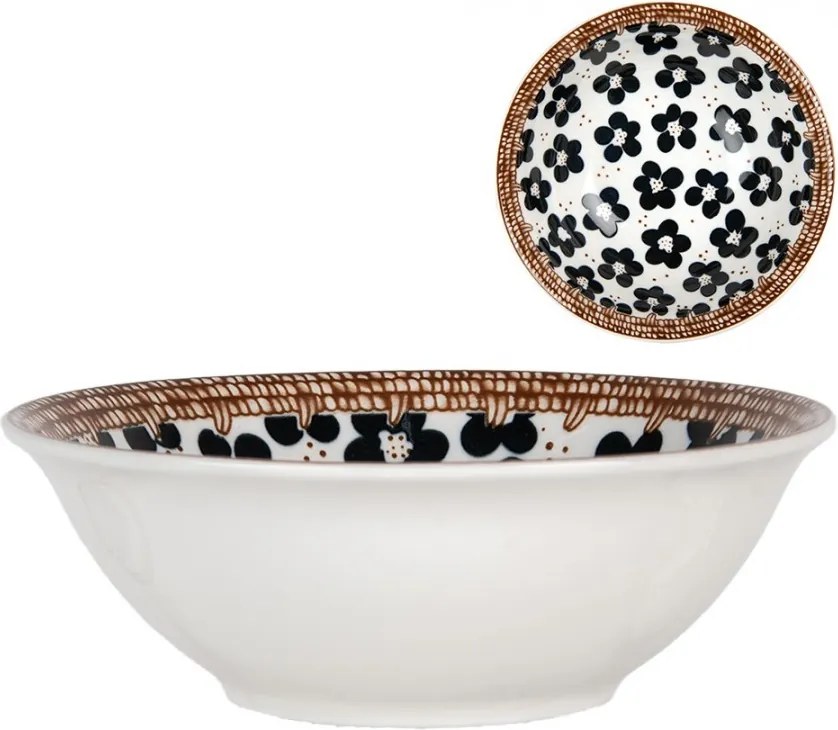 Biela keramická miska s čiernymi kvetmi Mibbo - Ø 15*5 cm / 350 ml