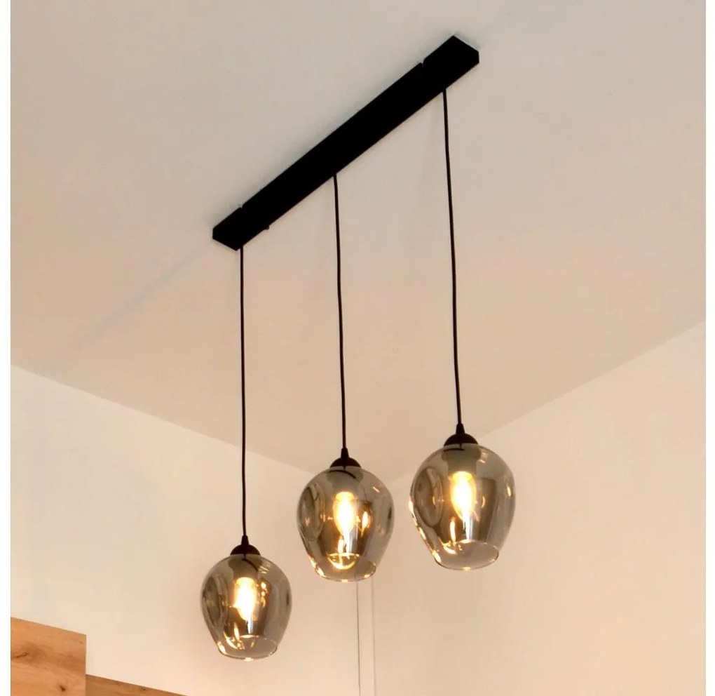 Luster na lanku LILI 3xE27/15W/230V čierna/šedá