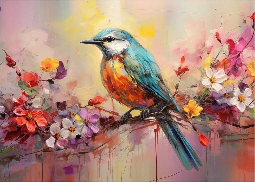 Sklenený obraz - Maľba vtáčika (70x50 cm)
