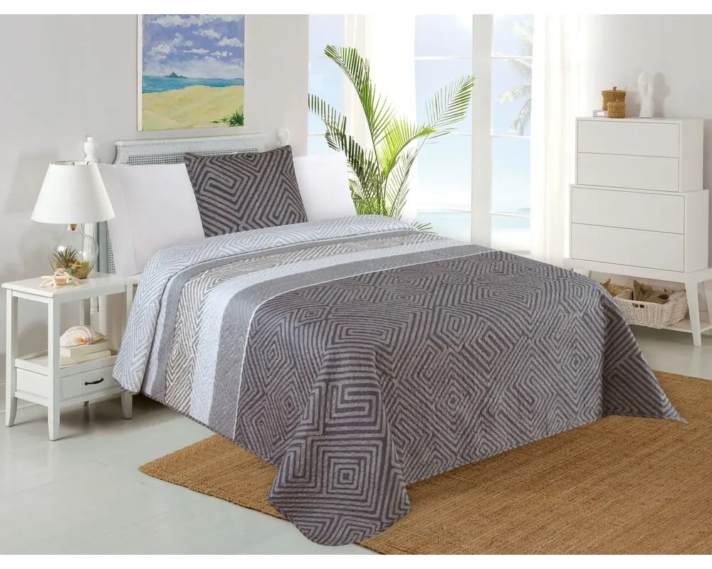 Sivá prešívaná súprava plédu a obliečky na vankúš 140x220 cm Plaza – My House