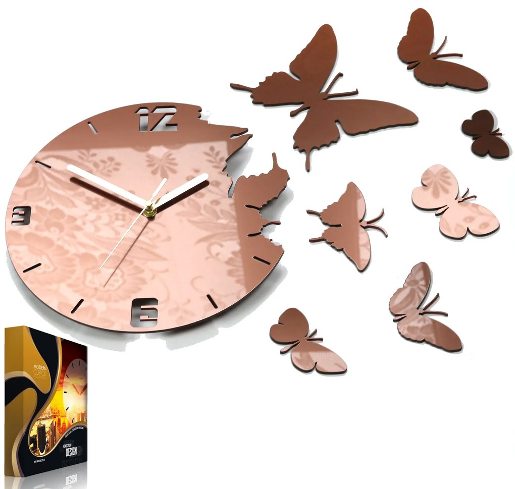 3D nalepovacie hodiny Butterflies medené