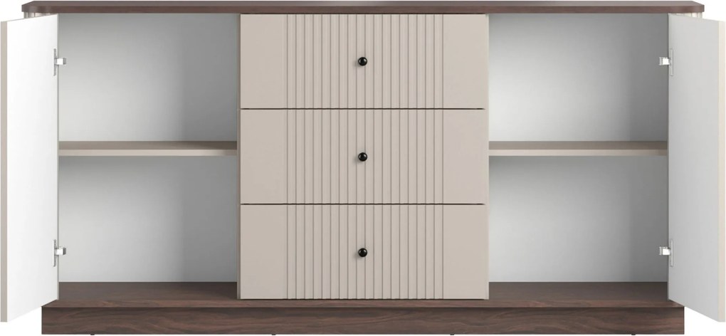 Komoda so zásuvkami Vesper 160 cm - kašmír / orech / čierne úchytky