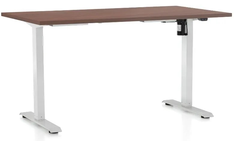 Výškovo nastaviteľný stôl OfficeTech A, 120 x 80 cm, biela podnož, orech