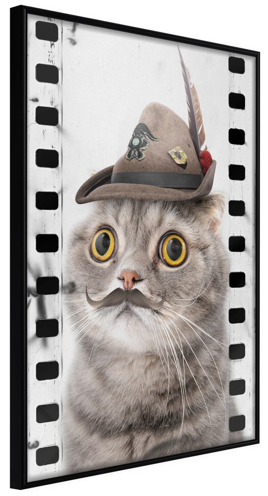 Artgeist Plagát - Cat In Hat [Poster] Veľkosť: 20x30, Verzia: Čierny rám s passe-partout