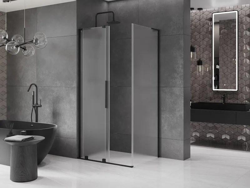 Mexen Velar L, sprchový kút s posuvnými dverami 110 x 70 cm, 8mm sklo námraza, čierna matná, 871-110-070-33-70