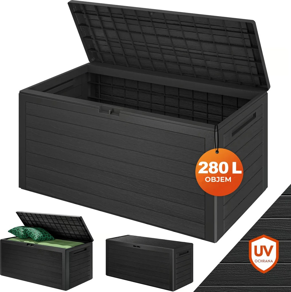 Úložný box WOODEBOX - 280L, 120x46x57cm, antracitová Prosperplast