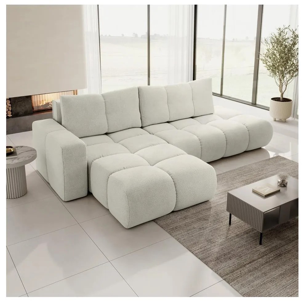 Rozkladacia rohová čalúnená sedacia súprava s úložným priestorom do L ALMADA ľavá béžová