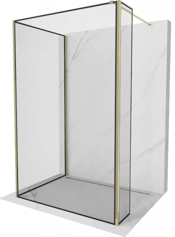 Mexen Kioto sprchová stena Walk-in 130 x 70 x 30 cm, čierny vzor, zlatá - 800-130-070-221-50-70-030