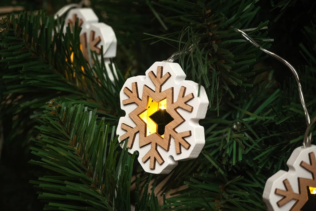 Bestent Svetielka na baterky drevené 10LED 1,65m teplá biela Snowflake