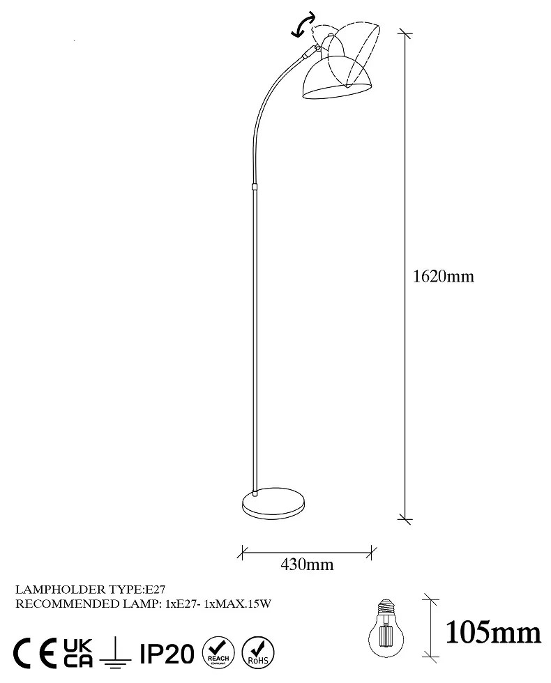 Dizajnová stojanová lampa Vasso 162 cm čierna
