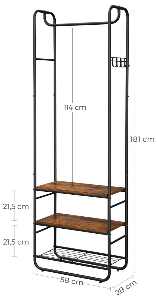 Predsieňová stena TAYLOR s botníkom 181x58 cm, rustikálne hnedá