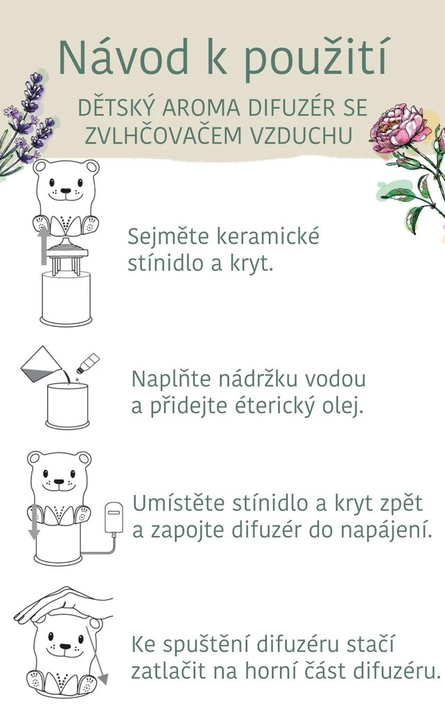 Detská aróma difuzér so zvlhčovačom vzduchu