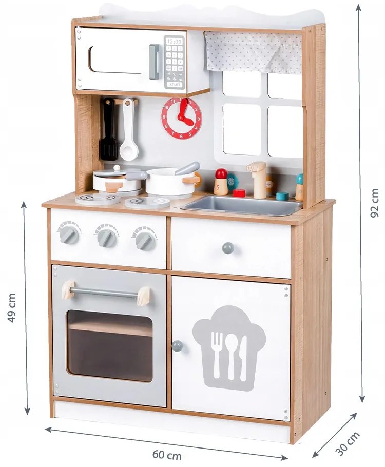 Drevená kuchynka ECOTOYS s 16 dielmi a zvukom