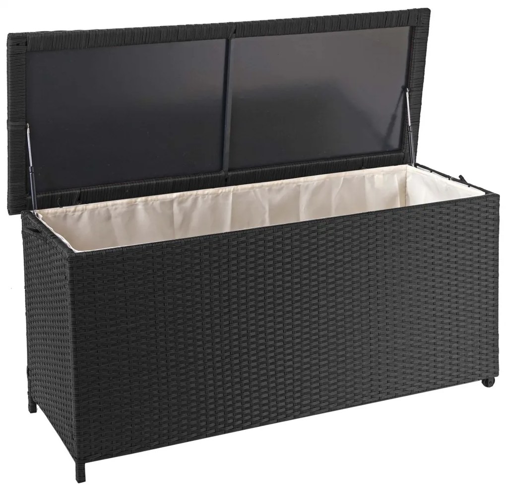 Polyratanový záhradný úložný box HWC-D88 - prémiová čierna, 63x135x52cm 320l
