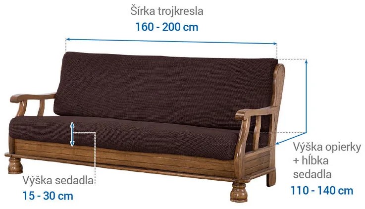 Super strečové poťahy NIAGARA čokoládová trojkreslo s drevenými rúčkami (š. 160 - 200 cm)