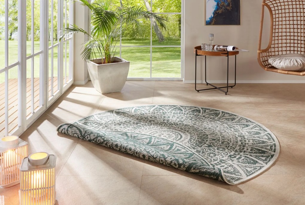 Mujkoberec Original, Kusový koberec Mojkoberec Original Nora 104163 Green Creme kruh – na von aj na doma, 100x100 (priemer) kruh, zelená, chodba / predsieň