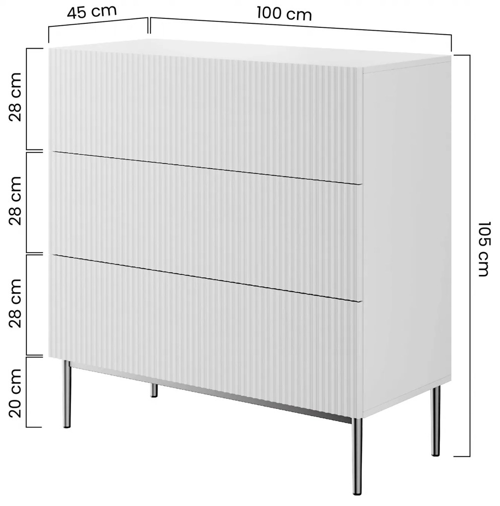 Komoda Nicole 100 cm - biely mat / čierna
