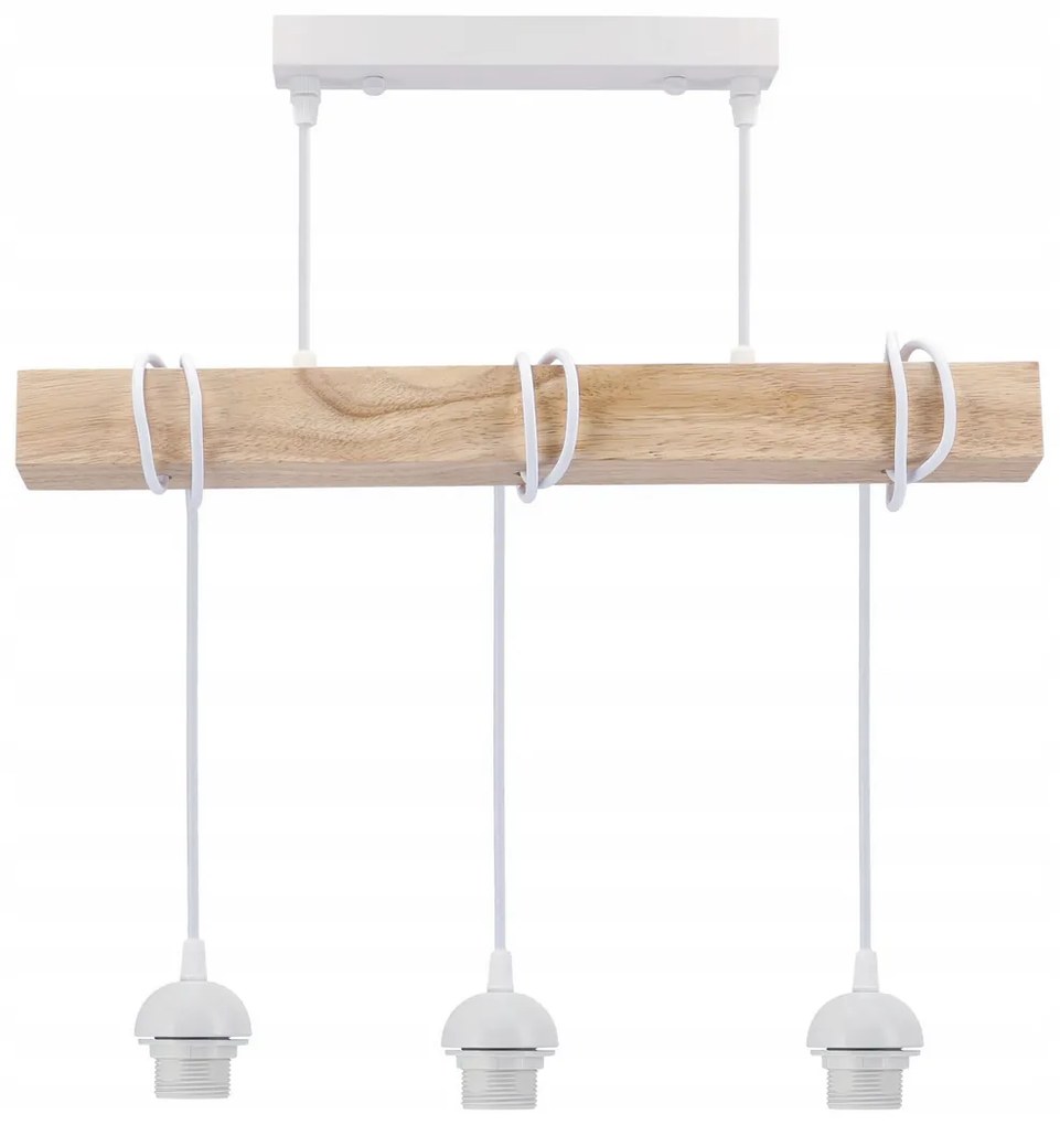 BERGE LED závesné stropné svietidlo, drevený trám, 3xE27, loft, brilantné drevo - biela