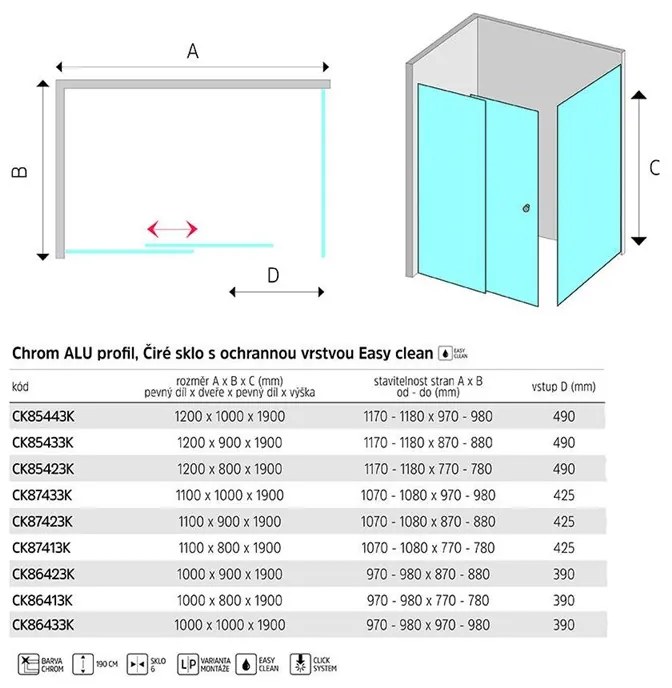 Mereo Mereo, Sprchový kút, Lima, obdĺžnik, zasúvacie dvere a pevný diel, L / P, chróm ALU, sklo Číre, MER-CK87433K