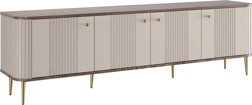 TV stolík Vespera 4D 187 cm - kašmírová / orech / zlaté nožičky
