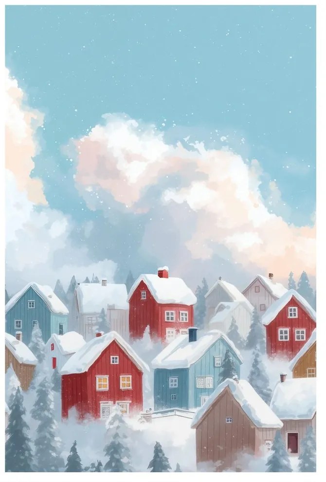 Obraz zasnežená dedinka