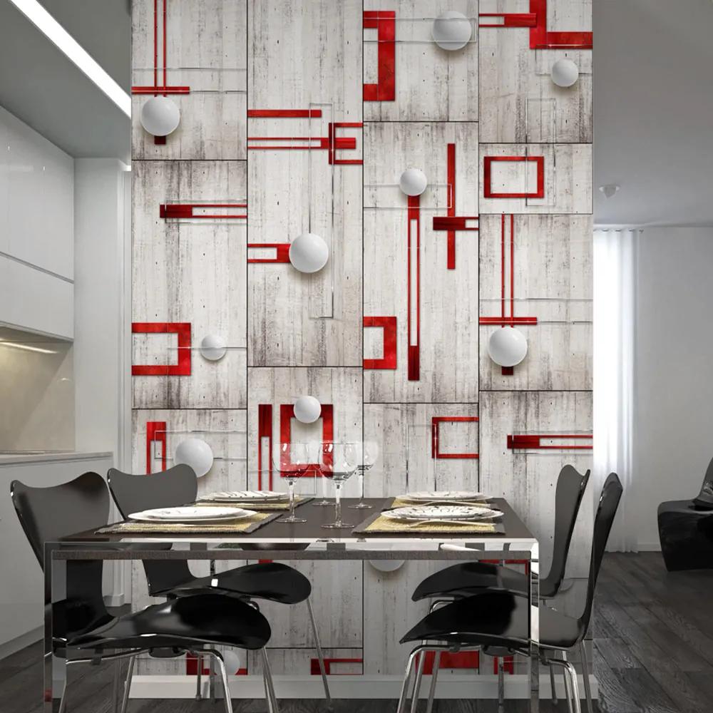 Artgeist Tapeta - Concrete, red frames and white knobs Veľkosť: 50x1000
