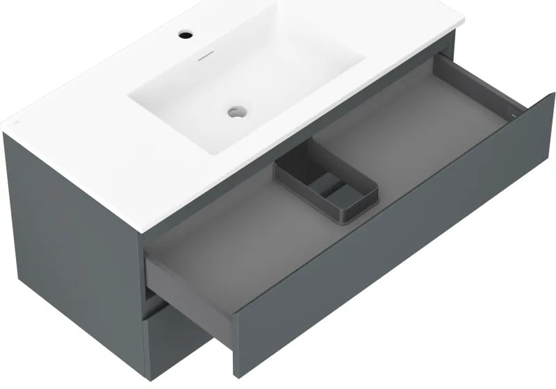 Mexen Orio, kúpeľňová skrinka 100 cm s umývadlom Otis, 2 zásuvky, grafitová matná/biela matná, 91A10-10047-2-BFF66-W18M01