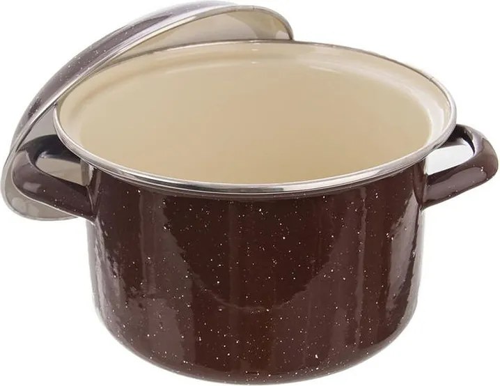 Smaltovaný hrniec s lemom a pokrievkou BROWN 3,2 l