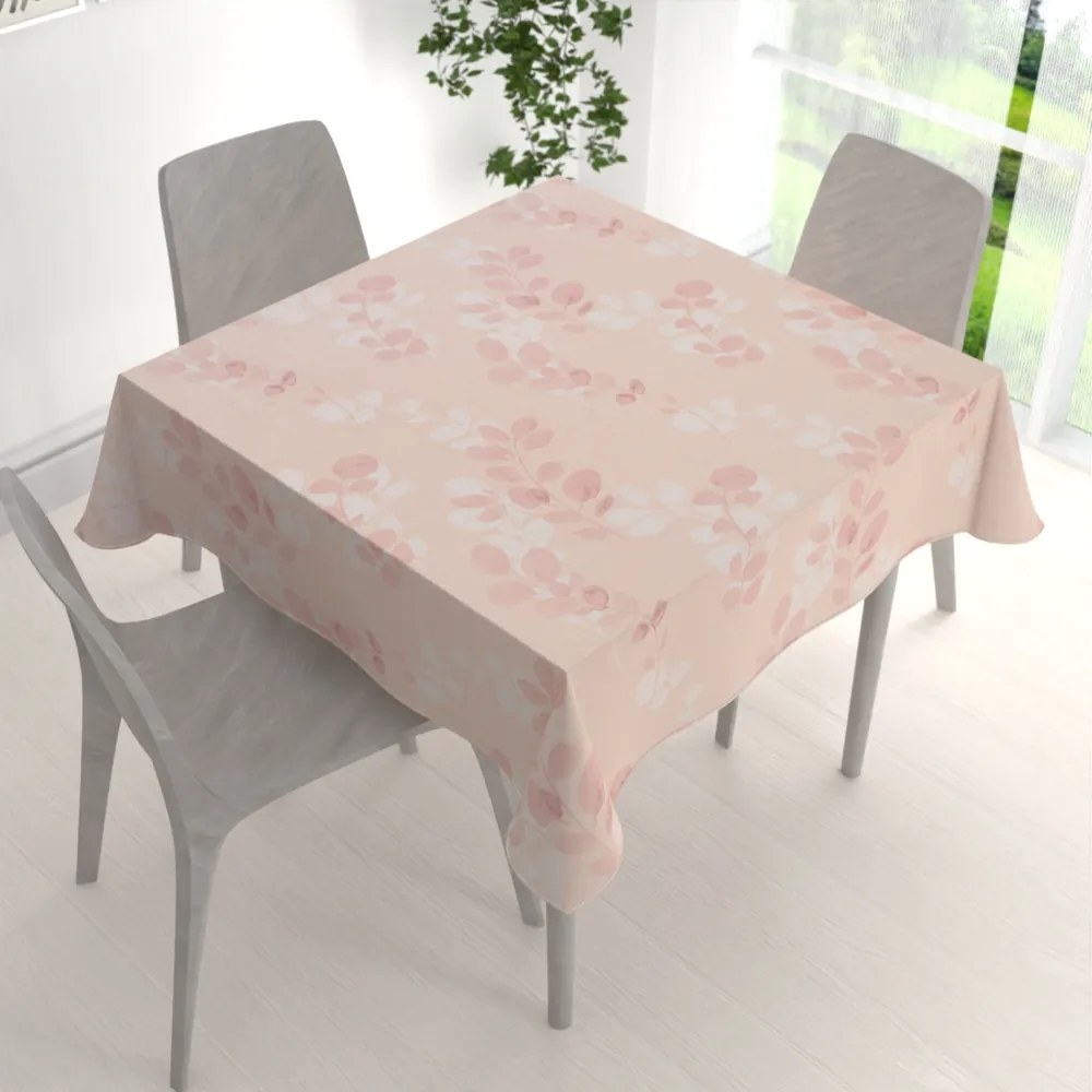 Biante Bavlnený štvorcový obrus Sandra SA-682 Eukalyptové listy na pastelovo ružovom 50x50 cm