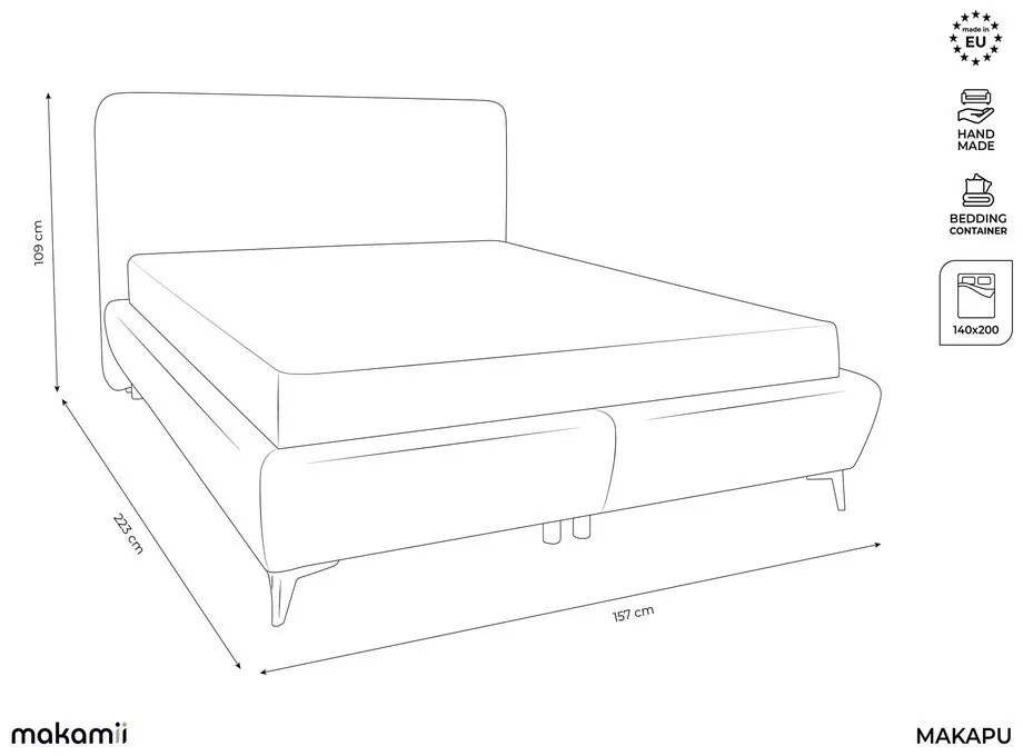 Terakotová čalúnená dvojlôžková posteľ s úložným priestorom s roštom 140x200 cm Makapu – Makamii