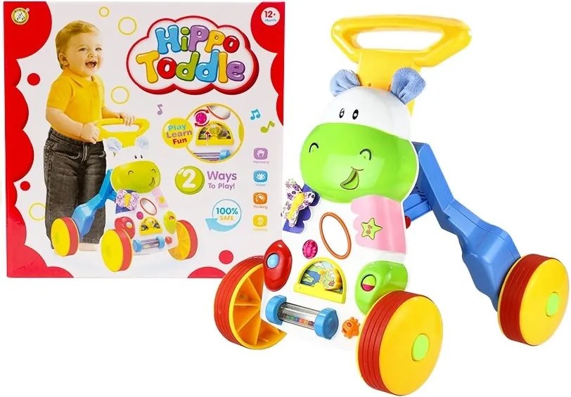 LEAN Toys Happy Hippo Pusher so zrkadlovými gumenými kolieskami