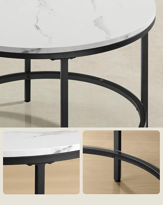 Konferenčný stolík so sklenenou doskou a veľkým úložným priestorom, mramorovo biely a atramentovo čierny