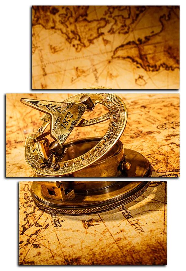 Obraz na plátne - Kompas na mape antického sveta - obdĺžnik 7999C (90x60 cm)