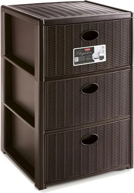 STEFANPLAST Plastový úložný regál Elegance, 3 zásuvky, hnedý