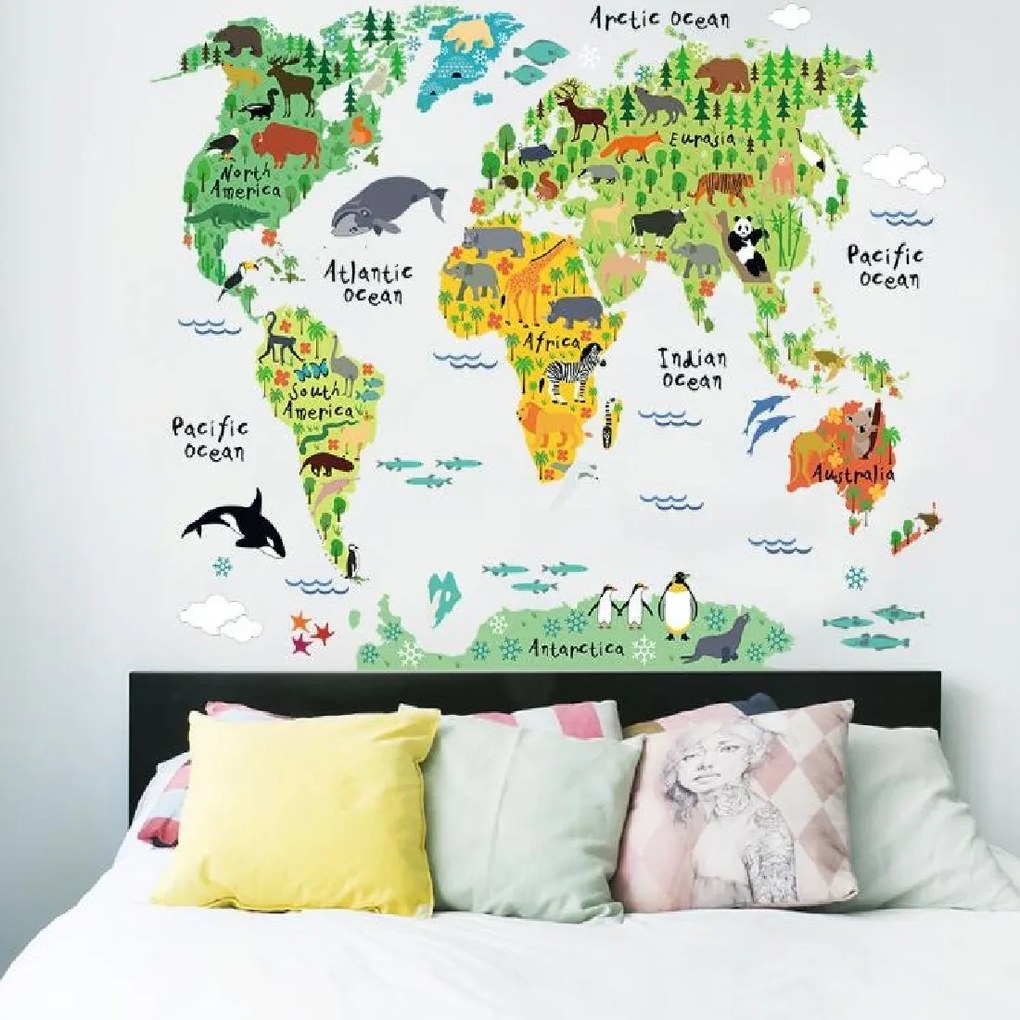 Veselá Stena Samolepka Detská mapa Sveta
