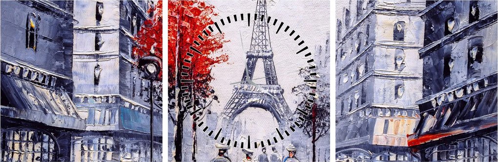Obraz uličky v Paríži, olejomaľba (s hodinami) (90x30 cm)