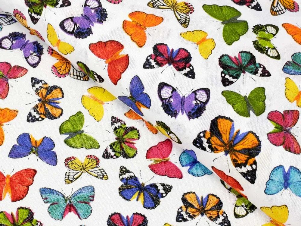 Biante Dekoračný behúň na stôl Leona LN-062 Farebné motýliky na bielom 20x160 cm