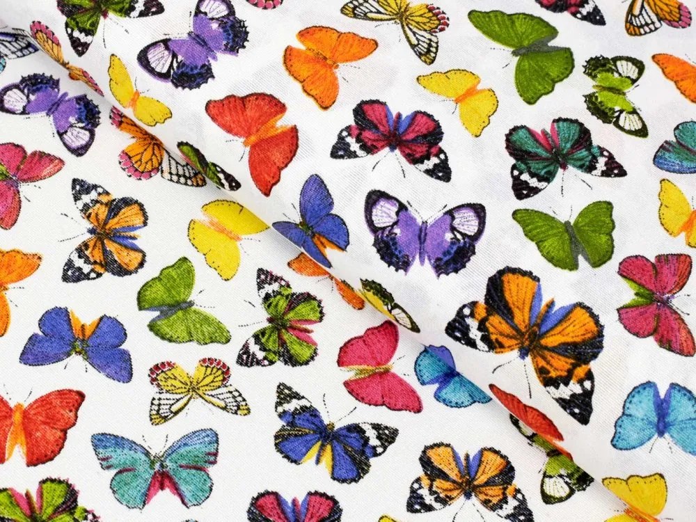 Biante Detský dekoračný záves Leona LN-062 Farebné motýliky na bielom 130x160 cm