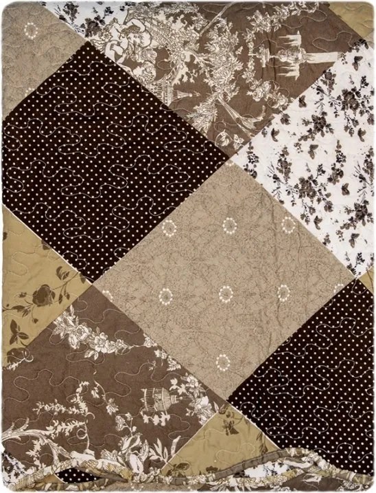Hnedý prehoz na posteľ a 1x obliečka na vankúš Patchwork - 180*250 cm / 50*70 cm