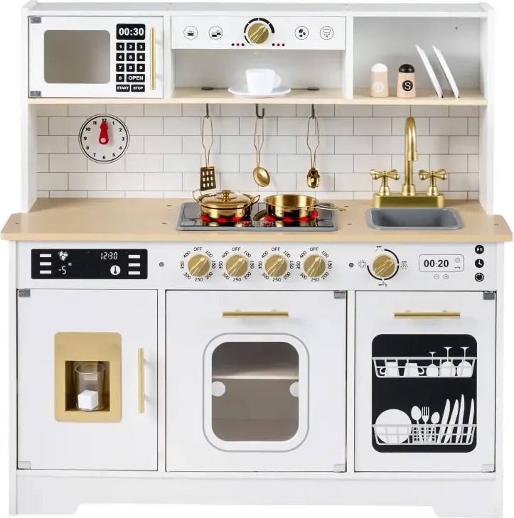Detská kuchynka so svetlom a zvukom Drevená detská kuchynka so sporákom a drezom Detská kuchynka vrátane 14 doplnkov Biela